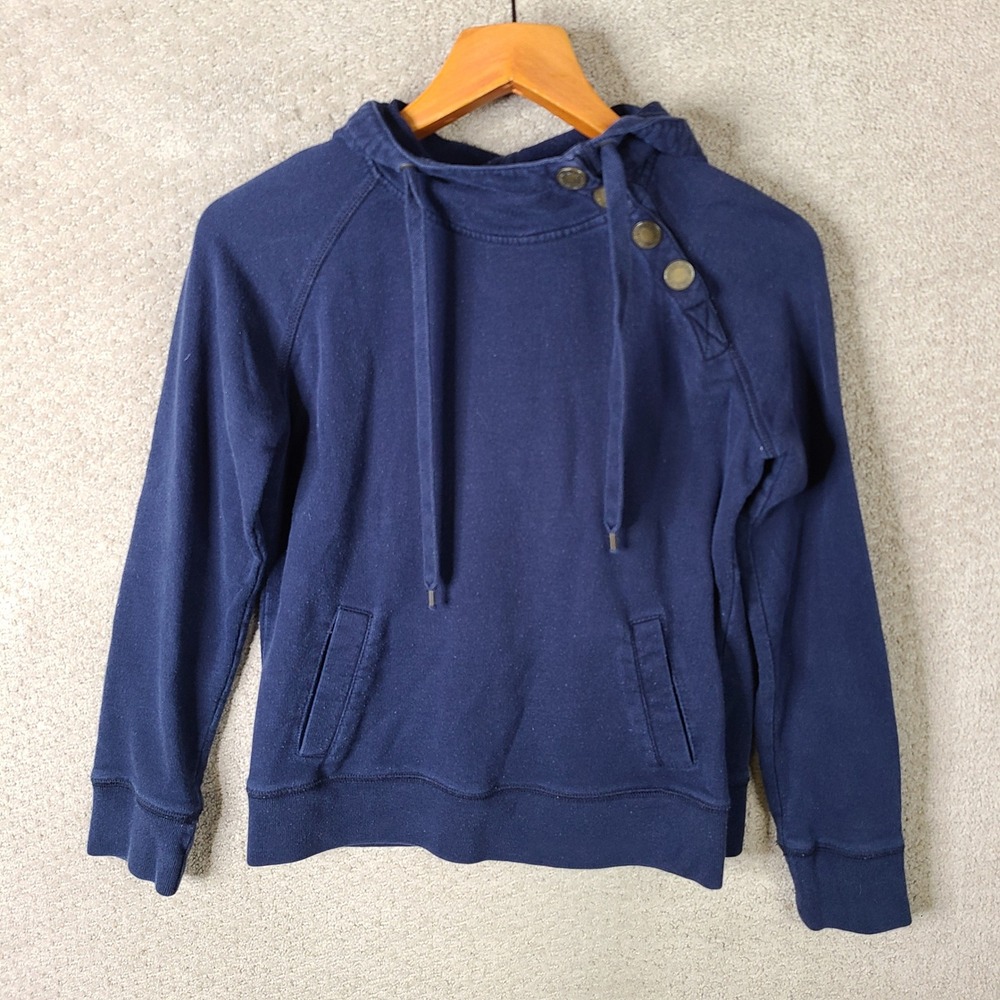Lauren‎ Ralph Lauren Hoodie Womens Small Blue Button Neck Pullover Navy Cotton